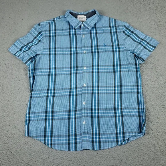 Penguin Shirt Mens XL Blue Plaid Slim Fit Casual Button Up Short Sleeve - Picture 3 of 7